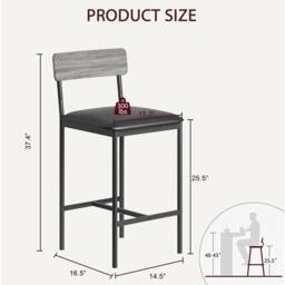 VOGREX 4 pcs Upholstered Barstool Breakfast Pub Counter in Black - thumbnail 2