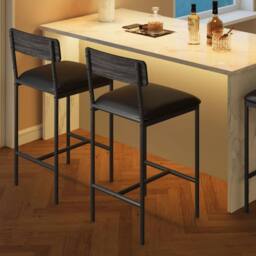 VOGREX 4 pcs Upholstered Barstool Breakfast Pub Counter in Black - thumbnail 6