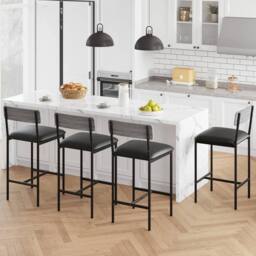VOGREX 4 pcs Upholstered Barstool Breakfast Pub Counter in Black - thumbnail 5