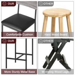 VOGREX 4 pcs Upholstered Barstool Breakfast Pub Counter in Black - thumbnail 3