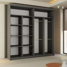 Sliding Wardrobes 4U Ribon Sliding Mirror Door Wardrobe 203cm X 217cm in Grey - Size: 203 cm X 217 cm - thumbnail 4
