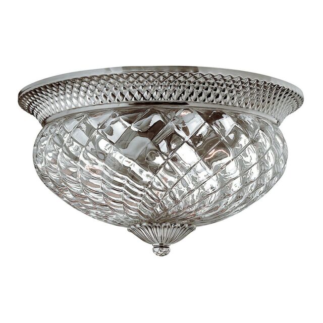 Loops 3 Bulb Flush Light Low Ceiling Polished Antique Nickel LED E27 60W Bulb in Metallics