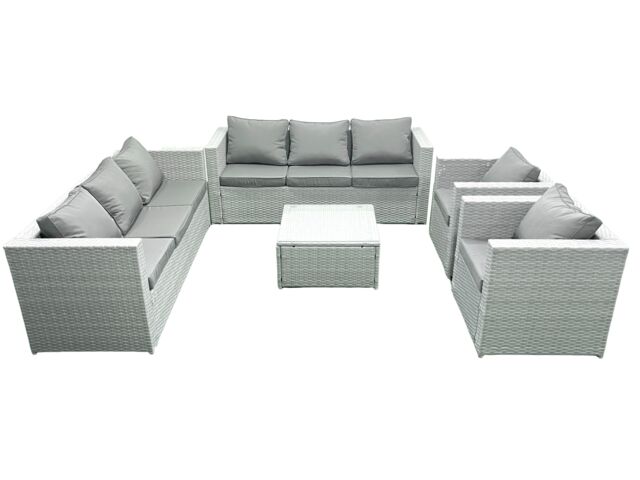 Fimous Outdoor Rattan Sofa Garden Furniture Set with 2 Armchairs Square Coffee Table Light Grey Mixed - image 1