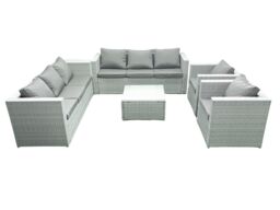 Fimous Outdoor Rattan Sofa Garden Furniture Set with 2 Armchairs Square Coffee Table Light Grey Mixed - thumbnail 2