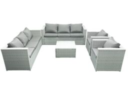 Fimous Outdoor Rattan Sofa Garden Furniture Set with 2 Armchairs Square Coffee Table Light Grey Mixed - thumbnail 1