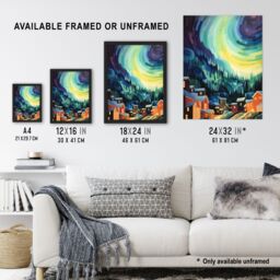 Artery8 Northern Lights Over Dawson City Yukon Territory Canada Watercolour Painting Art Print Framed Poster Wall Decor in Black - Size: A4 - thumbnail 3