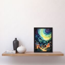 Artery8 Northern Lights Over Dawson City Yukon Territory Canada Watercolour Painting Art Print Framed Poster Wall Decor in Black - Size: A4 - thumbnail 4