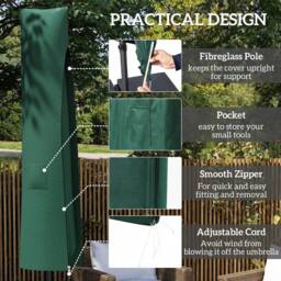 OUTSUNNY Garden Parasol Cover, Outdoor Cantilever Banana Umbrella Protector in Green - thumbnail 5