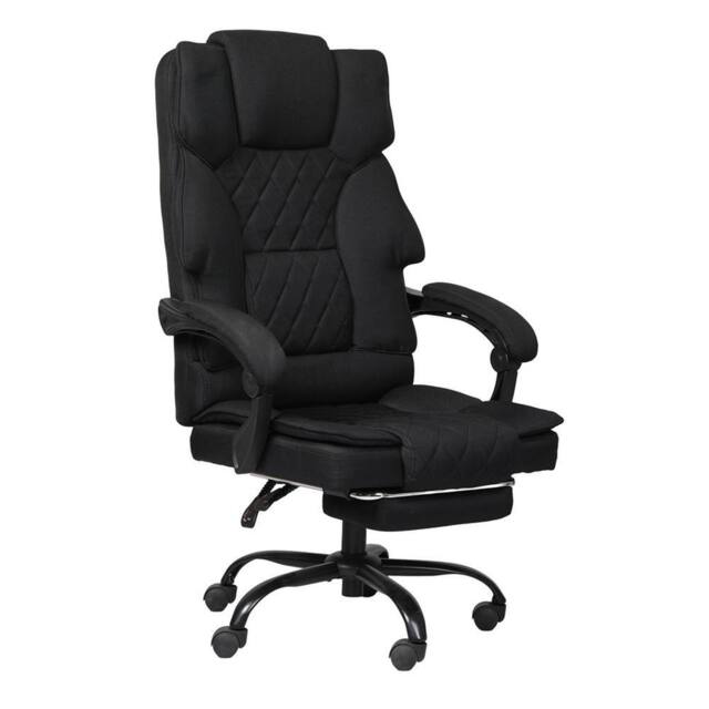 Levede Office Chair Footrest Linen Fabric High Back Swivel 135° Reclining in Grey - image 1
