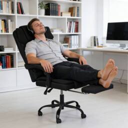 Levede Office Chair Footrest Linen Fabric High Back Swivel 135° Reclining in Grey - thumbnail 3