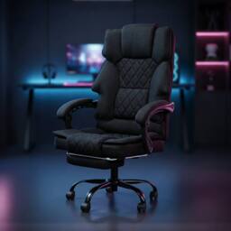 Levede Office Chair Footrest Linen Fabric High Back Swivel 135° Reclining in Grey - thumbnail 2