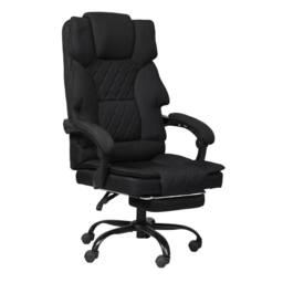 Levede Office Chair Footrest Linen Fabric High Back Swivel 135° Reclining in Grey
