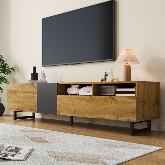 Matteo Modern Media Cabinet 3 Doors 2 Open Compartments in Dark Grey - image 1