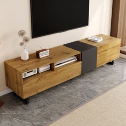 Matteo Modern Media Cabinet 3 Doors 2 Open Compartments in Dark Grey - thumbnail 7