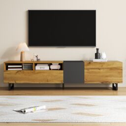 Matteo Modern Media Cabinet 3 Doors 2 Open Compartments in Dark Grey - thumbnail 4