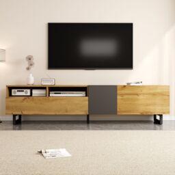 Matteo Modern Media Cabinet 3 Doors 2 Open Compartments in Dark Grey - thumbnail 8