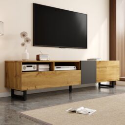 Matteo Modern Media Cabinet 3 Doors 2 Open Compartments in Dark Grey - thumbnail 3