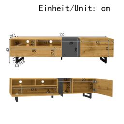 Matteo Modern Media Cabinet 3 Doors 2 Open Compartments in Dark Grey - thumbnail 5
