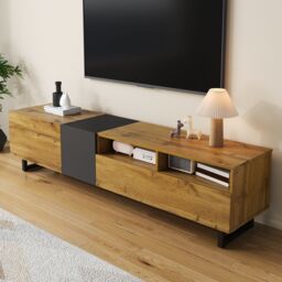 Matteo Modern Media Cabinet 3 Doors 2 Open Compartments in Dark Grey - thumbnail 6