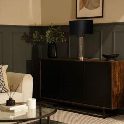 ValueLights Balan Glass & Brushed Chrome Table Lamp with Velvet Drum Lamp Shade & LED Bulb in Black - thumbnail 4