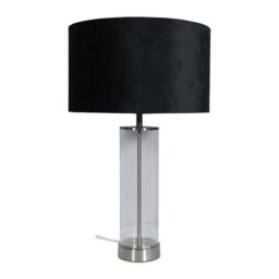 ValueLights Balan Glass & Brushed Chrome Table Lamp with Velvet Drum Lamp Shade & LED Bulb in Black - thumbnail 2