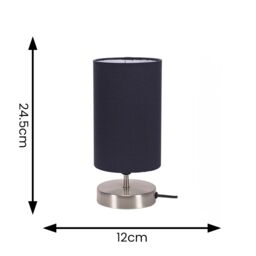 ValueLights Francis Brushed Chrome Dimmable Touch Table Lamps with Fabric Shade in Navy - thumbnail 5