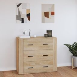 Berkfield Home Sideboard Sonoma Oak 80x33x70 cm Engineered Wood in Beige - Size: 80 x 33 x 70 cm - thumbnail 1