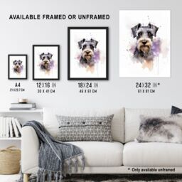 "Artery8 Wall Art Print Schnauzer Lovers Gift Watercolour Pet Portrait Painting Artwork Art Framed - Size: W12"" x H16""" - thumbnail 3