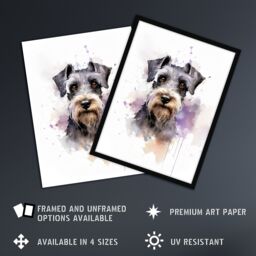 "Artery8 Wall Art Print Schnauzer Lovers Gift Watercolour Pet Portrait Painting Artwork Art Framed - Size: W12"" x H16""" - thumbnail 2