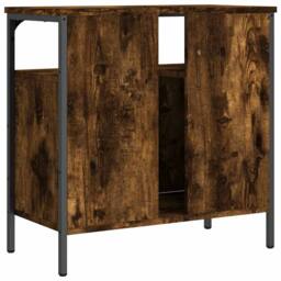Berkfield Home Sturdy Bathroom Sink Cabinet Smoked Oak 60x30x60 cm Engineered Wood in Brown - Size: 60 x 30 x 60 cm - thumbnail 8
