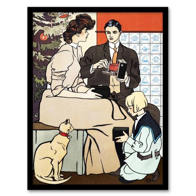 "Artery8 Vintage Christmas Family Scene Vintage Framed Wall Art Print Penfield - Size: W12"" x H16""" - image 1