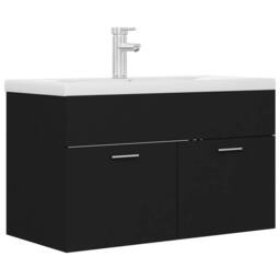 Berkfield Home Sink Cabinet with Built-in Basin Black Engineered Wood - thumbnail 3