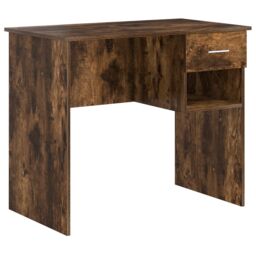 Berkfield Home Desk with Storage Smoked Oak 90x49.5x75 cm Engineered wood - thumbnail 2