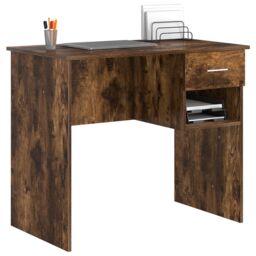 Berkfield Home Desk with Storage Smoked Oak 90x49.5x75 cm Engineered wood - thumbnail 3