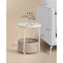 FORGEVIO Round End Table with Durable Fabric Basket Perfect for Small Spaces in White - thumbnail 2