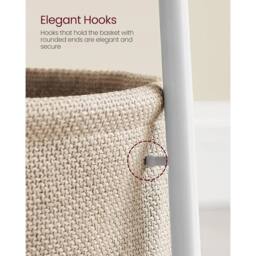 FORGEVIO Round End Table with Durable Fabric Basket Perfect for Small Spaces in White - thumbnail 5