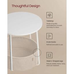 FORGEVIO Round End Table with Durable Fabric Basket Perfect for Small Spaces in White - thumbnail 4