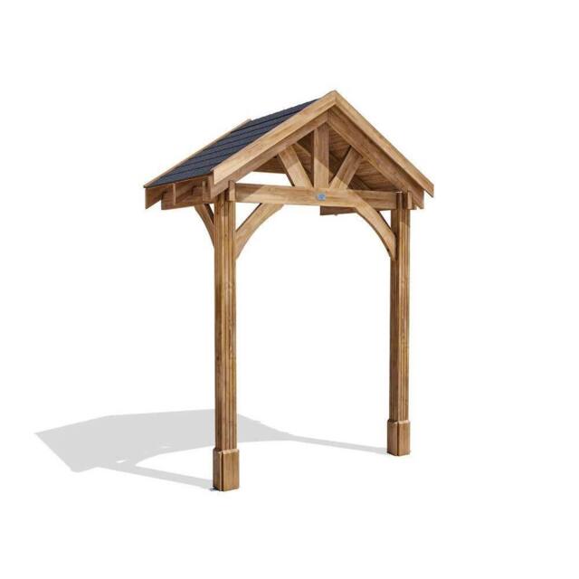 Dunster House Wooden Porch Canopy Kit 2m x 1.5m Black Shingles Full Height 2 Post in Brown - image 1