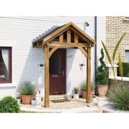 Dunster House Wooden Porch Canopy Kit 2m x 1.5m Black Shingles Full Height 2 Post in Brown - thumbnail 2