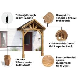 Dunster House Wooden Porch Canopy Kit 2m x 1.5m Black Shingles Full Height 2 Post in Brown - thumbnail 6