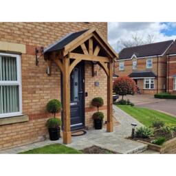 Dunster House Wooden Porch Canopy Kit 2m x 1.5m Black Shingles Full Height 2 Post in Brown - thumbnail 4