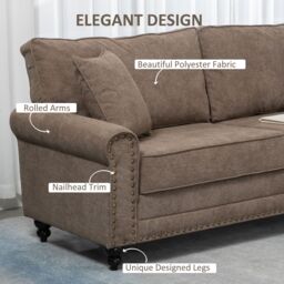 HOMCOM 3 Seater Sofas Fabric Sofa with Nailhead Trim Cushions & Throw Pillows in Brown - thumbnail 6
