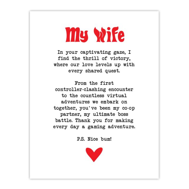 "Artery8 Love Poem Gamer Nerd Wife Romantic Poetry Fun Wall Art Print in White - Size: W24"" x H32""" - image 1