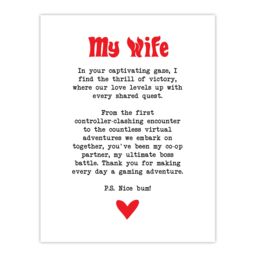 "Artery8 Love Poem Gamer Nerd Wife Romantic Poetry Fun Wall Art Print in White - Size: W24"" x H32""" - thumbnail 1