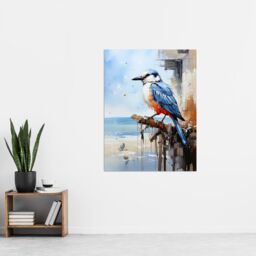 "Artery8 Wall Art Print Bird by the Beach Kingfisher Portrait Oil Painting Poster Picture in Blue - Size: W18"" x H24""" - thumbnail 4