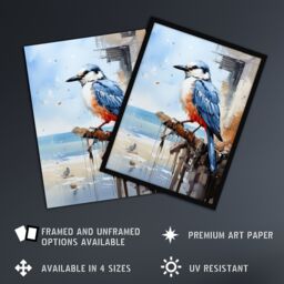 "Artery8 Wall Art Print Bird by the Beach Kingfisher Portrait Oil Painting Poster Picture in Blue - Size: W18"" x H24""" - thumbnail 2