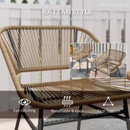 OUTSUNNY Rattan Bistro Set, Small Balcony Furniture with Cushion, Light Grey in Natural - thumbnail 5