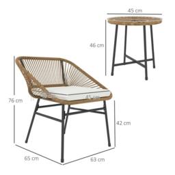 OUTSUNNY Rattan Bistro Set, Small Balcony Furniture with Cushion, Light Grey in Natural - thumbnail 3