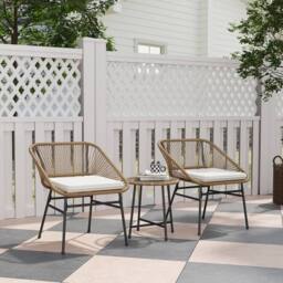 OUTSUNNY Rattan Bistro Set, Small Balcony Furniture with Cushion, Light Grey in Natural - thumbnail 1