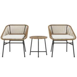 OUTSUNNY Rattan Bistro Set, Small Balcony Furniture with Cushion, Light Grey in Natural - thumbnail 2